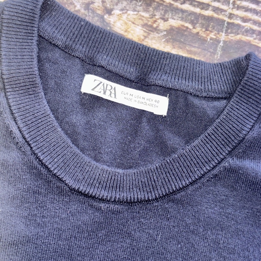 Zara Womens Navy Blue Viscose Blend Short Sleeve Pullover - Picture 3 of 8